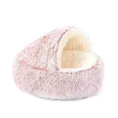 2-in-1 Cat Bed Winter Plush - Convertible Sleeping Bag & Round Cushion Pet Bed