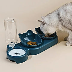 3-in-1 Ergonomic Cat Bowl Set - Tilted Food Dish with Gravity Water Dispenser