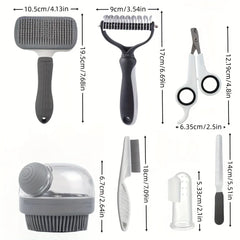 8pcs Dog Grooming Kit | Self-Cleaning Pet Grooming Set with Nail Clippers, Flea Comb, Shampoo Brush & Hair Remover