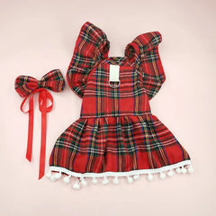 Christmas Dog Dress | Winter Pet Clothing Skirt for Small Dogs & Cats | Holiday Checker Outfit | Cute Xmas Cosplay Dress for Puppies