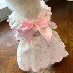Cute Heart Print Pet Dress – Spring & Summer Cotton Outfit for Dogs & Cats | Lightweight Puppy Clothes for Small Pets