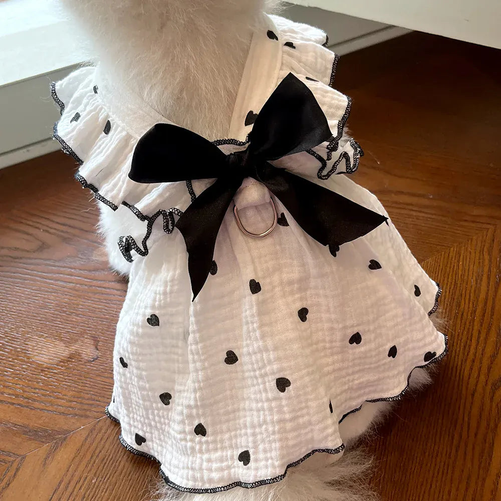Cute Heart Print Pet Dress – Spring & Summer Cotton Outfit for Dogs & Cats | Lightweight Puppy Clothes for Small Pets