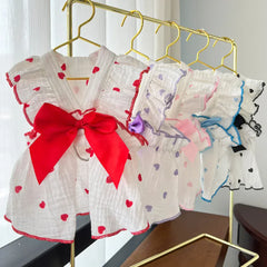Cute Heart Print Pet Dress – Spring & Summer Cotton Outfit for Dogs & Cats | Lightweight Puppy Clothes for Small Pets
