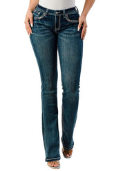 Grace in LA Women's Western Horse Embroidered Mid Rise Bootcut Jeans