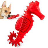 Jeffers Red Seahorse Natural Rubber Dog Chew Toy with Vanilla Scent and Textured Ridges for Dental Health