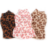 Leopard Print Dog Dress Coat - Fleece Winter Pullover with Sleeveless Design