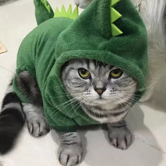 Pet Dinosaur Costume | Funny Halloween Cat & Dog Clothes | Winter Warm Fleece Hoodie for Small Dogs & Cats