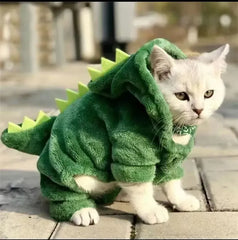 Pet Dinosaur Costume | Funny Halloween Cat & Dog Clothes | Winter Warm Fleece Hoodie for Small Dogs & Cats