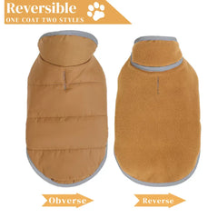 Reversible Fleece Pet Jacket - Waterproof Coat with Leash Hole & Reflective Strips