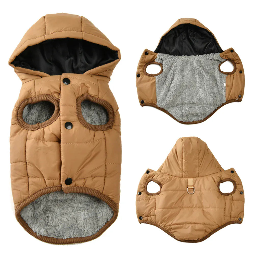 Thick Fleece Dog Parka - Winter Hoodie Coat with D-Ring for Small Breeds