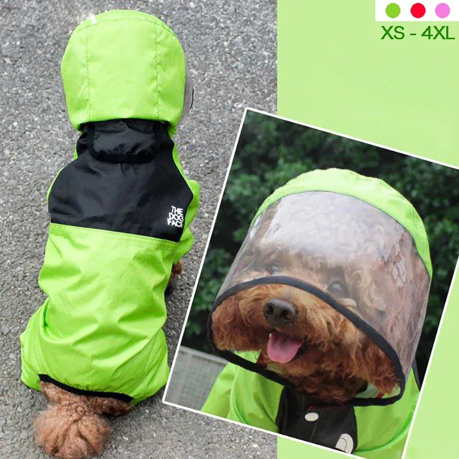 Waterproof Pet Dog Raincoat with Transparent Hood | Hooded Jumpsuit for Small & Medium Dogs & Cats | Water-Resistant Pet Jacket
