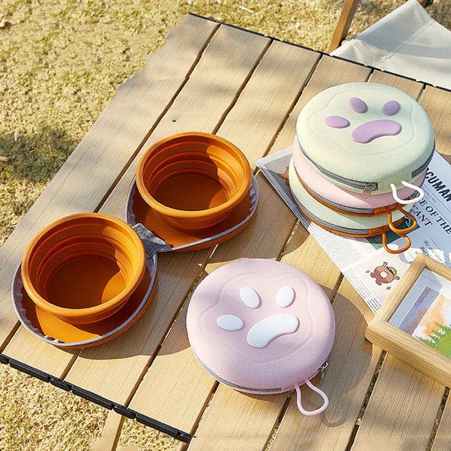 2-in-1 Foldable Pet Food Bowl - Portable Silicone Travel Dog & Cat Bowl