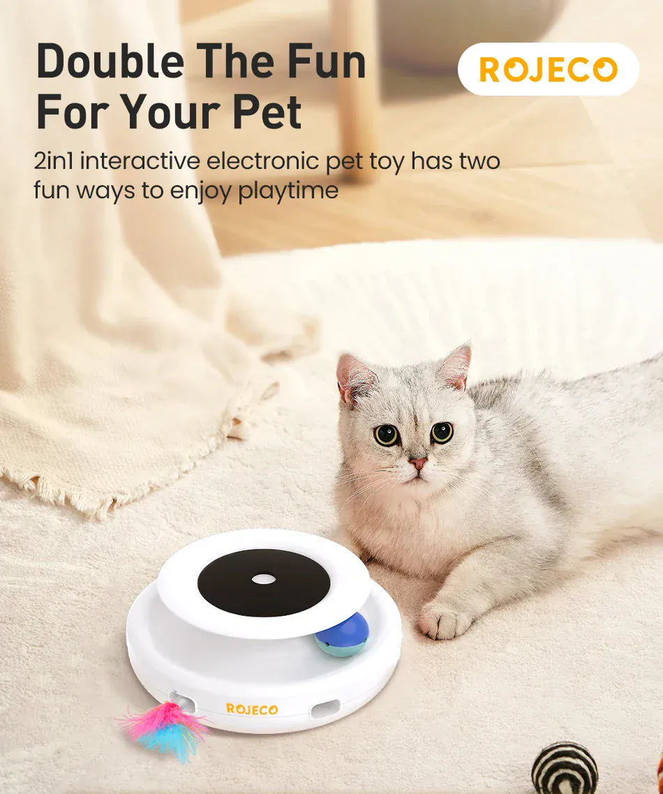2-in-1 Smart Cat Toy - Automatic Interactive Feather & Ball Toy with 5 Play Modes