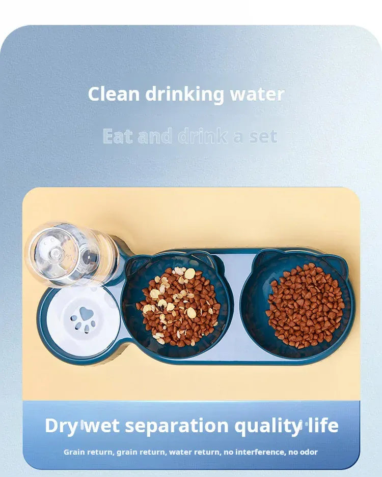 3-in-1 Ergonomic Cat Bowl Set - Tilted Food Dish with Gravity Water Dispenser