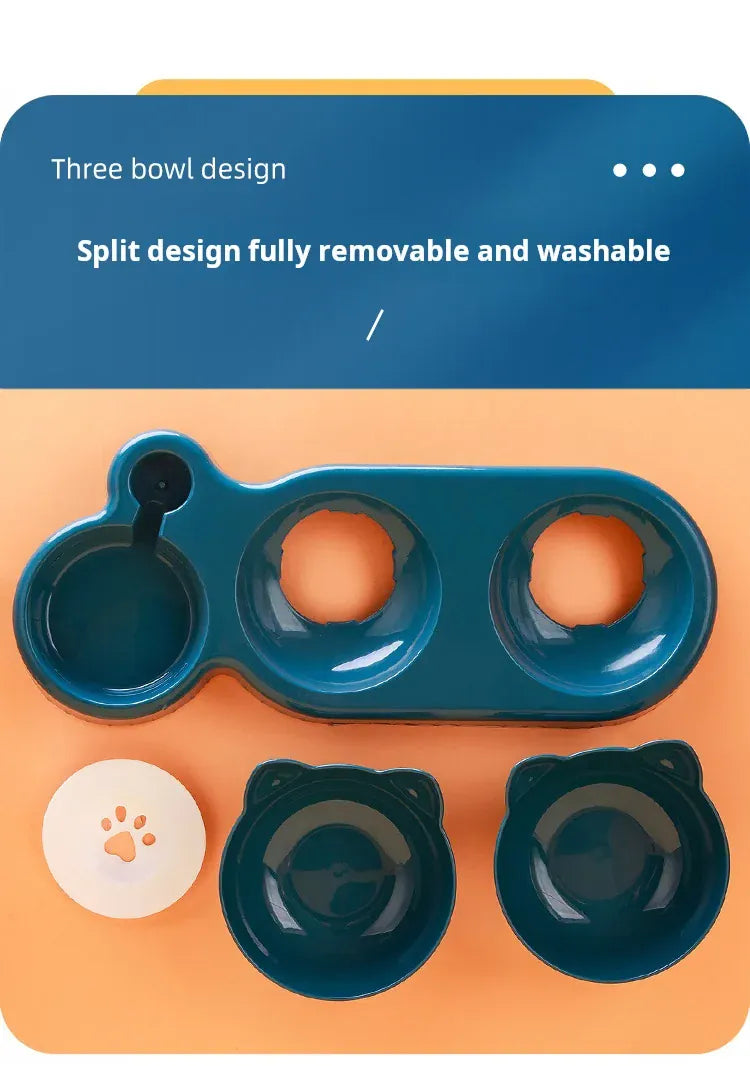 3-in-1 Ergonomic Cat Bowl Set - Tilted Food Dish with Gravity Water Dispenser