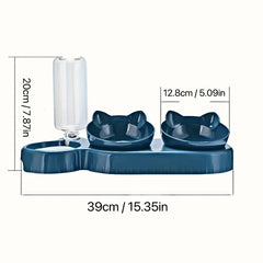 3-in-1 Ergonomic Cat Bowl Set - Tilted Food Dish with Gravity Water Dispenser