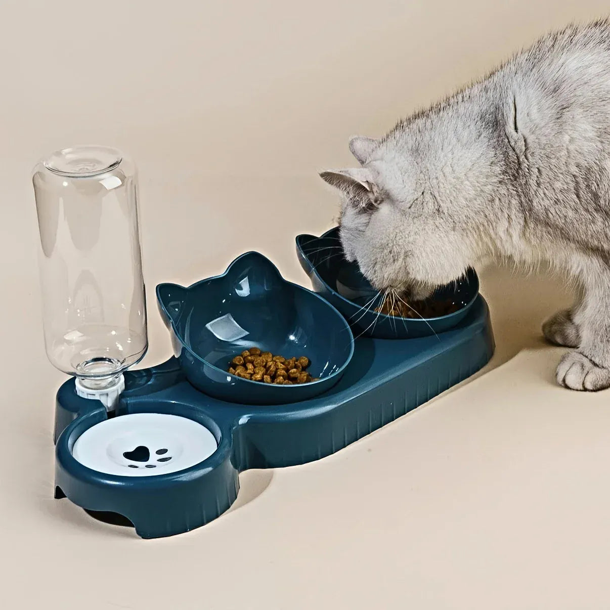 3-in-1 Ergonomic Cat Bowl Set - Tilted Food Dish with Gravity Water Dispenser