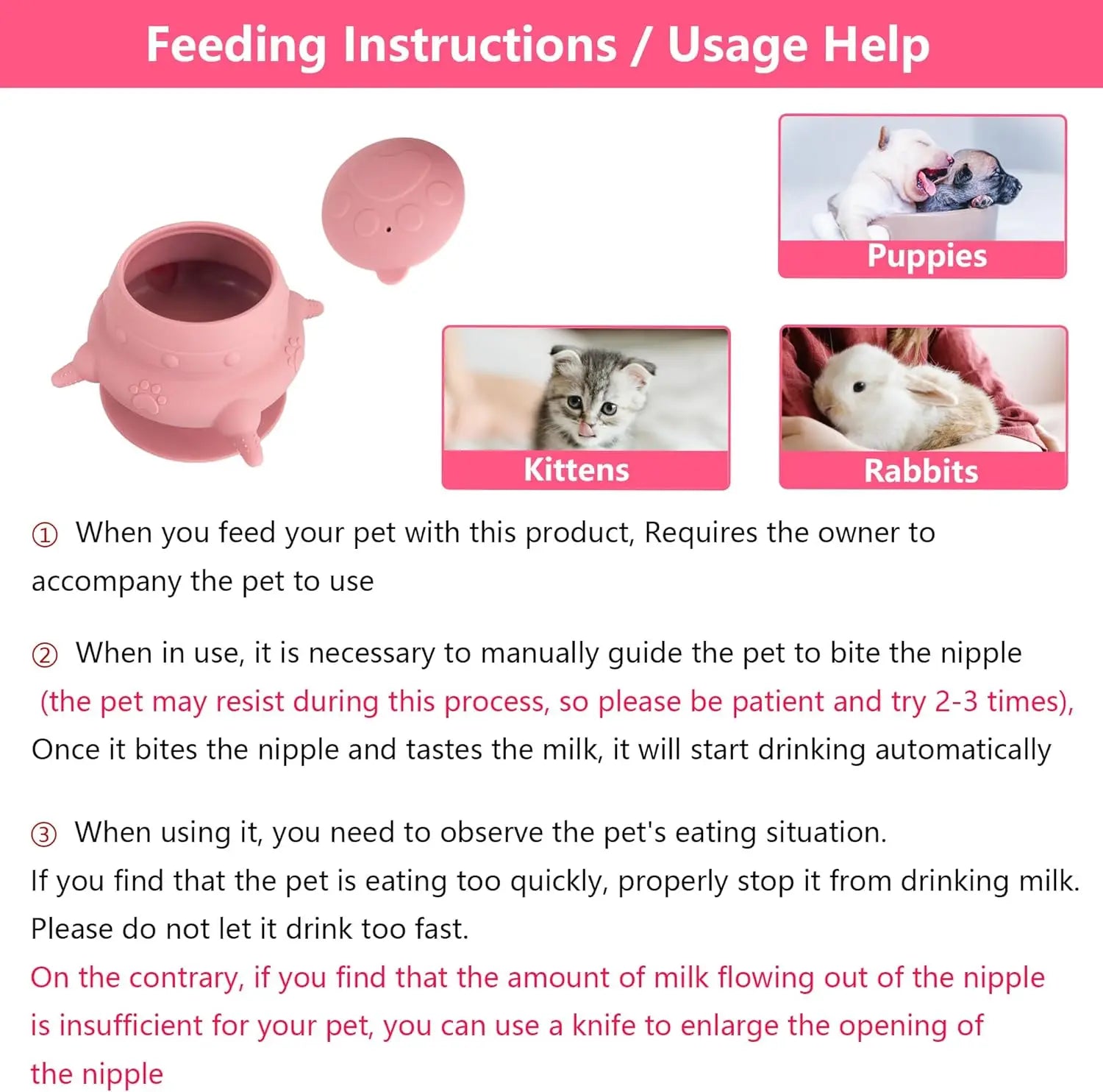 4-Nipple Newborn Pet Feeder - Milk Nursing Bowl for Puppies & Kittens
