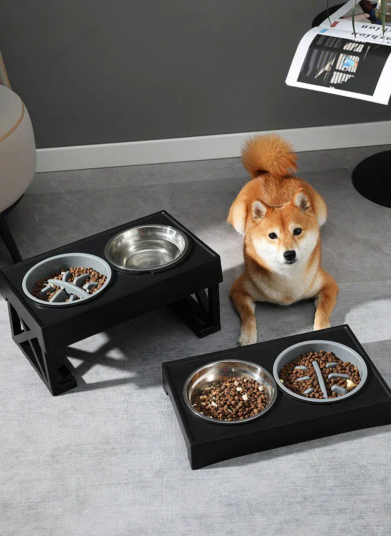 Adjustable Elevated Dog Bowl Stand - 3-Height Raised Feeder with Slow Feed Inserts