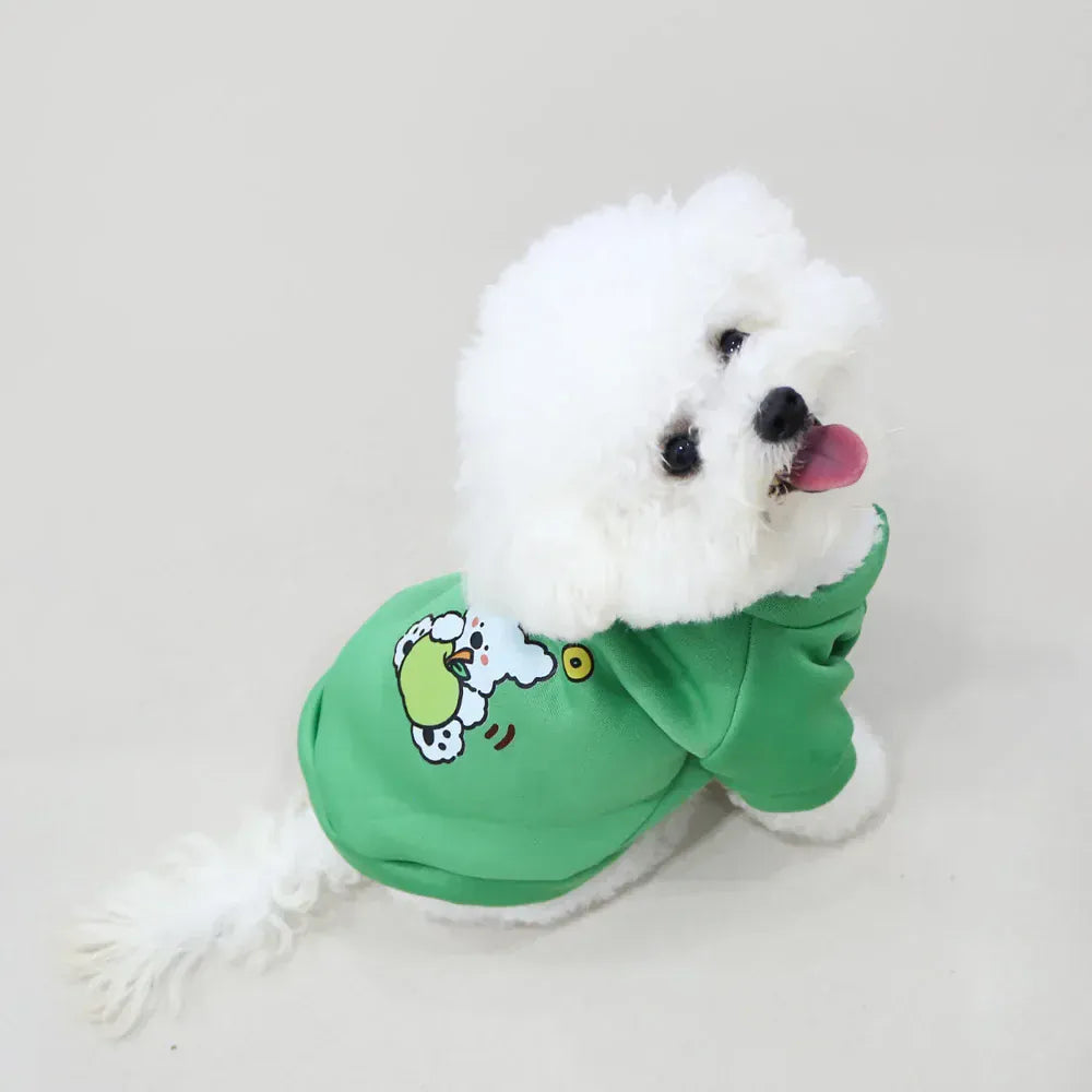 Cartoon Round Neck Hoodie - Plush Winter Sweater for Small Dogs & Cats