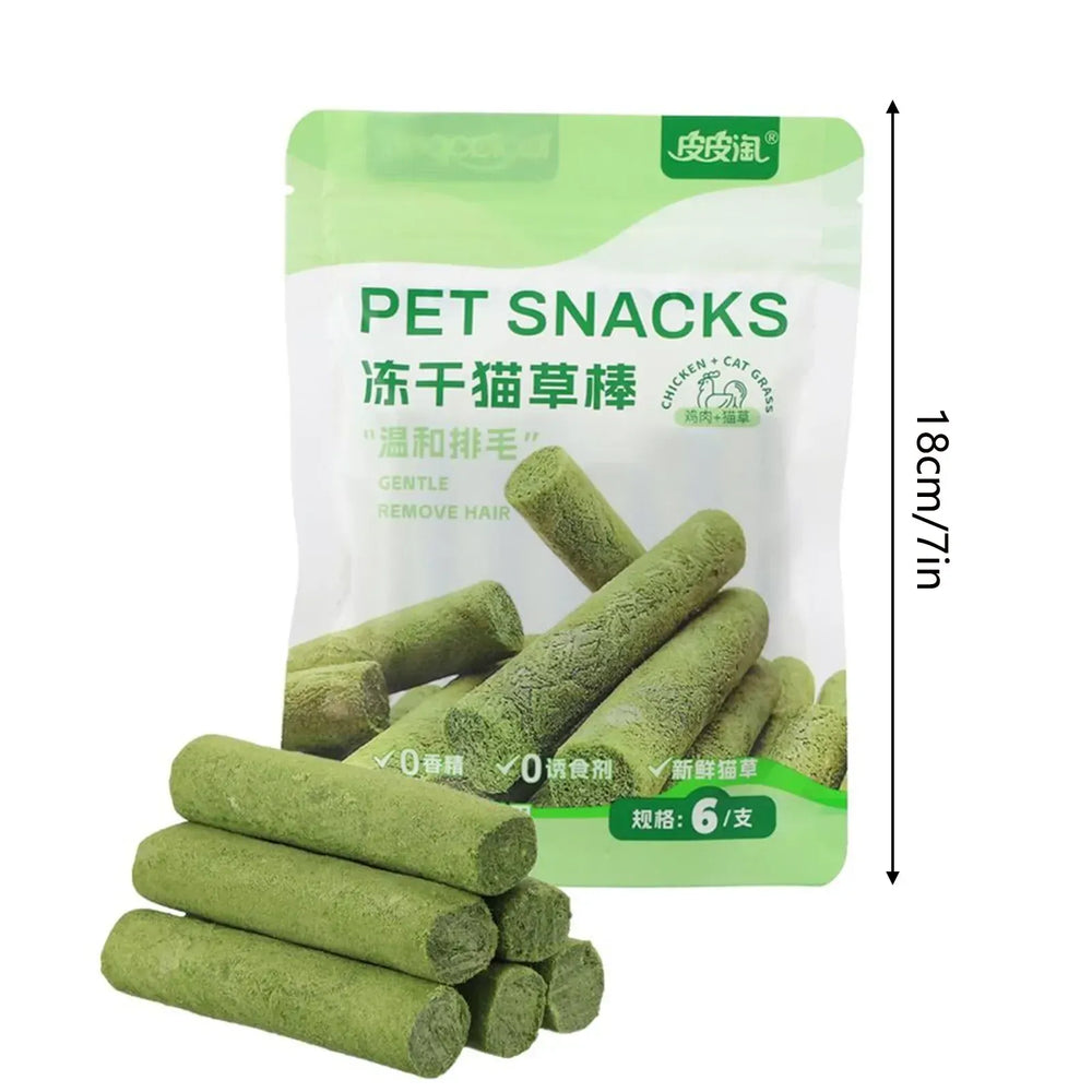 Cat Grass Dental Sticks - 6pc Hairball Control & Teeth Cleaning Chews