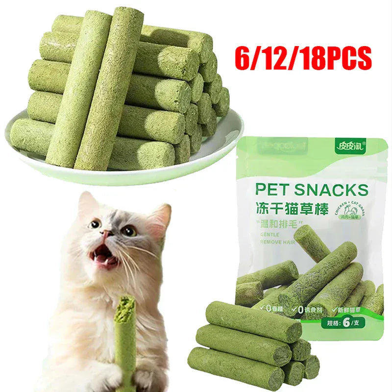 Cat Grass Dental Sticks - 6pc Hairball Control & Teeth Cleaning Chews