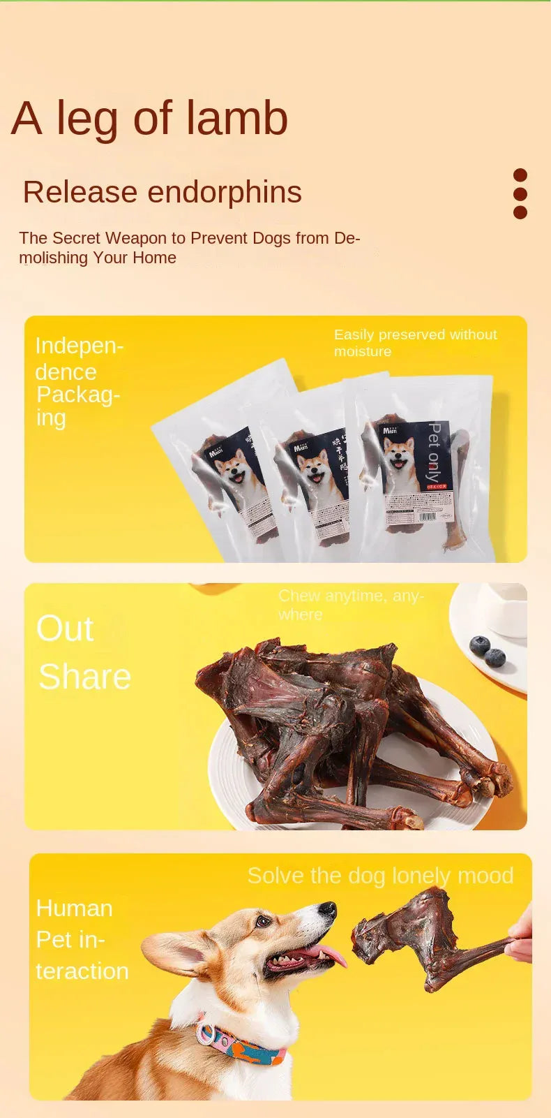 Crispy Dried Lamb Leg Bones - Dental Health Dog Chews for Adult Dogs & Puppies