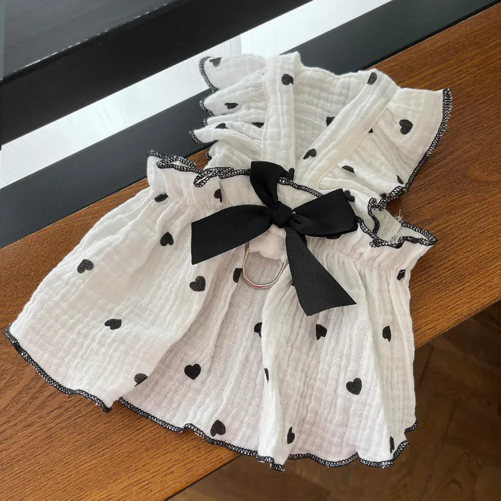 Cute Heart Print Pet Dress – Spring & Summer Cotton Outfit for Dogs & Cats | Lightweight Puppy Clothes for Small Pets