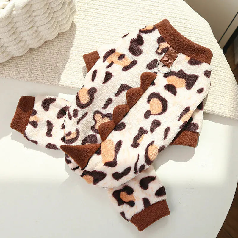 Dinosaur Transforming Dog Clothes - Flannel Winter Jumpsuit with Fun Costume Design