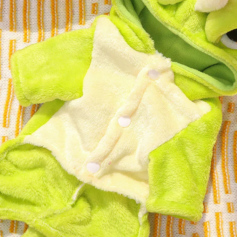Dinosaur Transforming Dog Clothes - Flannel Winter Jumpsuit with Fun Costume Design