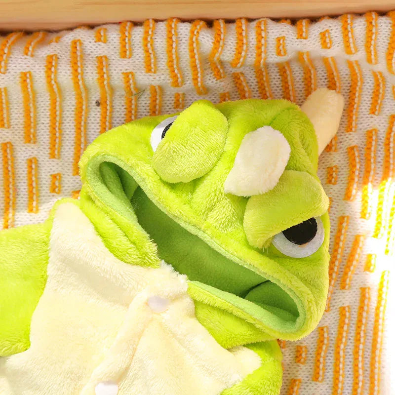 Dinosaur Transforming Dog Clothes - Flannel Winter Jumpsuit with Fun Costume Design