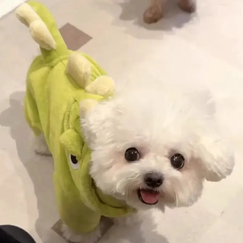 Dinosaur Transforming Dog Clothes - Flannel Winter Jumpsuit with Fun Costume Design