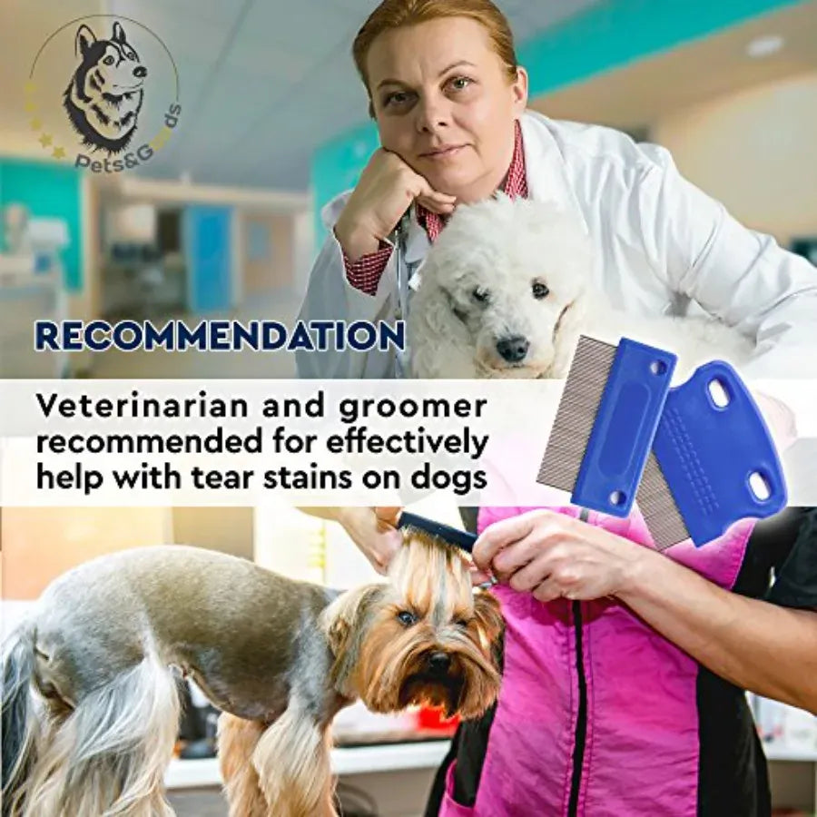Dog Grooming Comb for Tear Stains & Mucus Removal | Gentle Eye Crust Cleaner | Daily Pet Care Set of 2