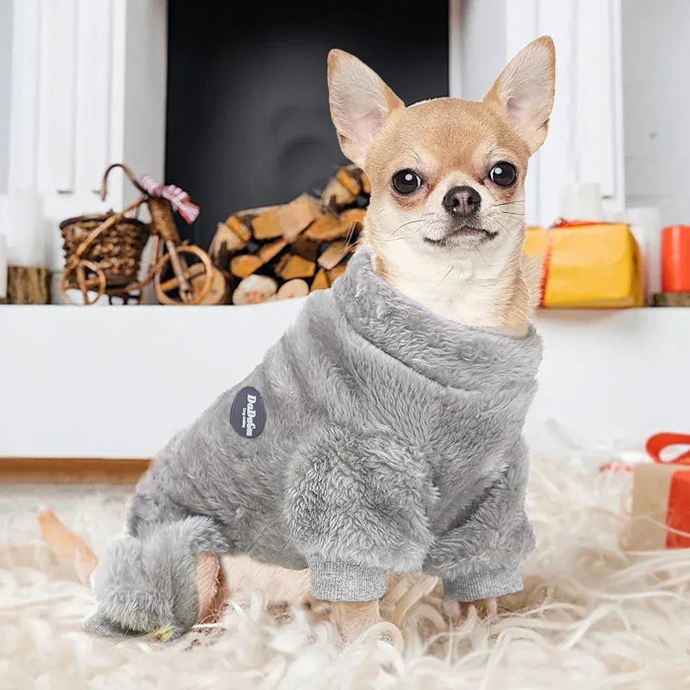 Fleece Dog Pajamas - Cozy Winter Sleepwear for Small Breeds & Cats
