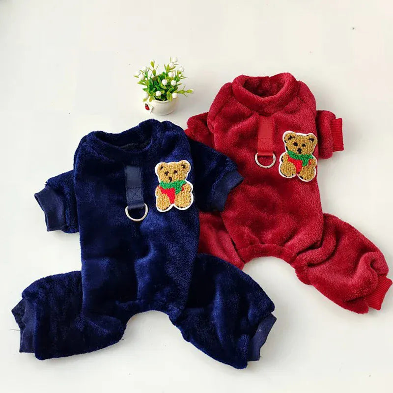 Fleece Warm Pet Clothes – Winter Dog Jumpsuit Pajamas | Pomeranian & Small Dog Nightshirt | Cozy Puppy & Cat Overalls Pijamas