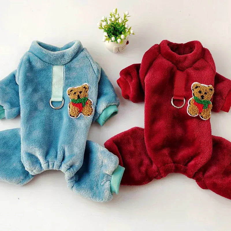 Fleece Warm Pet Clothes – Winter Dog Jumpsuit Pajamas | Pomeranian & Small Dog Nightshirt | Cozy Puppy & Cat Overalls Pijamas