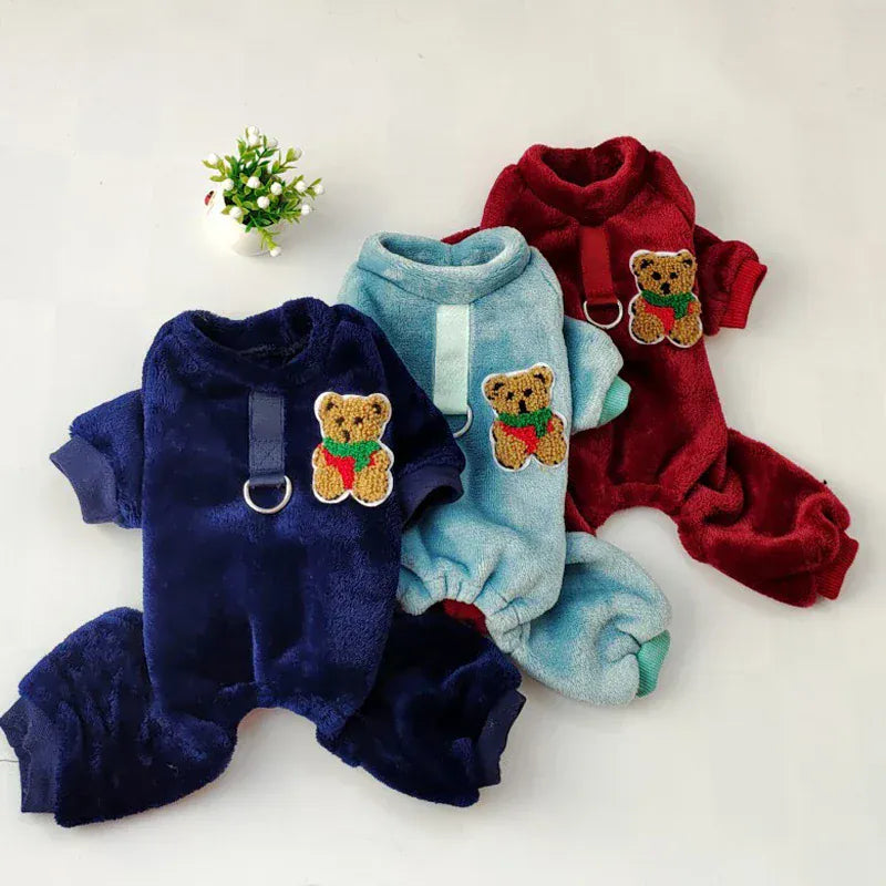 Fleece Warm Pet Clothes – Winter Dog Jumpsuit Pajamas | Pomeranian & Small Dog Nightshirt | Cozy Puppy & Cat Overalls Pijamas