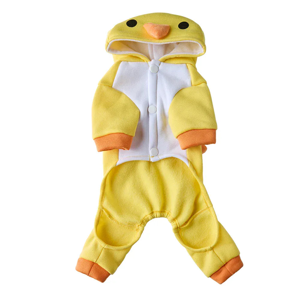 Funny Yellow Chicken Dog Costume | Winter Pet Outfit for Christmas & Halloween | Warm Puppy Jumpsuit for Bulldogs & Teddies