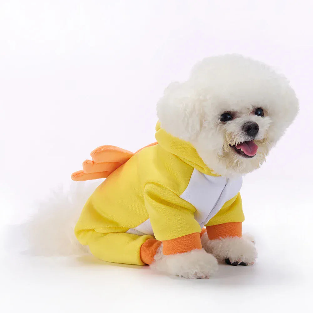 Funny Yellow Chicken Dog Costume | Winter Pet Outfit for Christmas & Halloween | Warm Puppy Jumpsuit for Bulldogs & Teddies