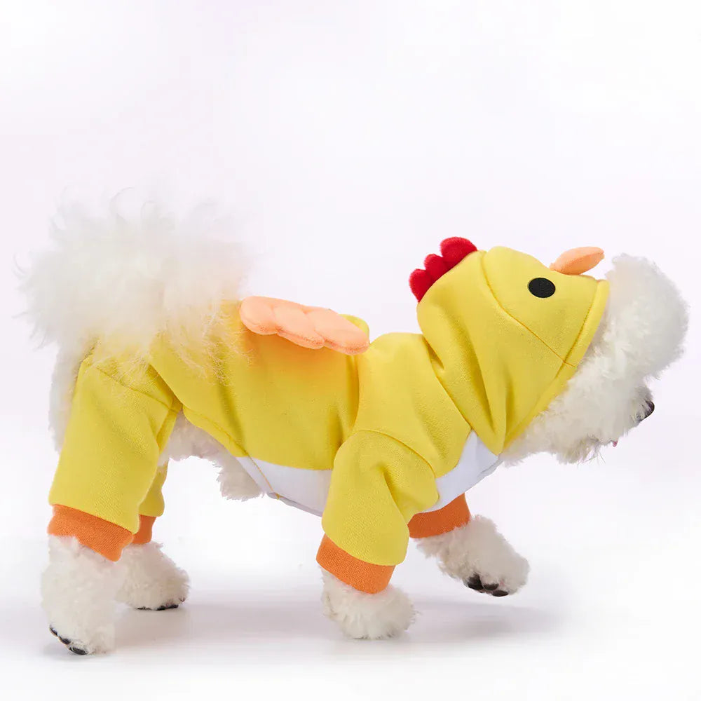 Funny Yellow Chicken Dog Costume | Winter Pet Outfit for Christmas & Halloween | Warm Puppy Jumpsuit for Bulldogs & Teddies