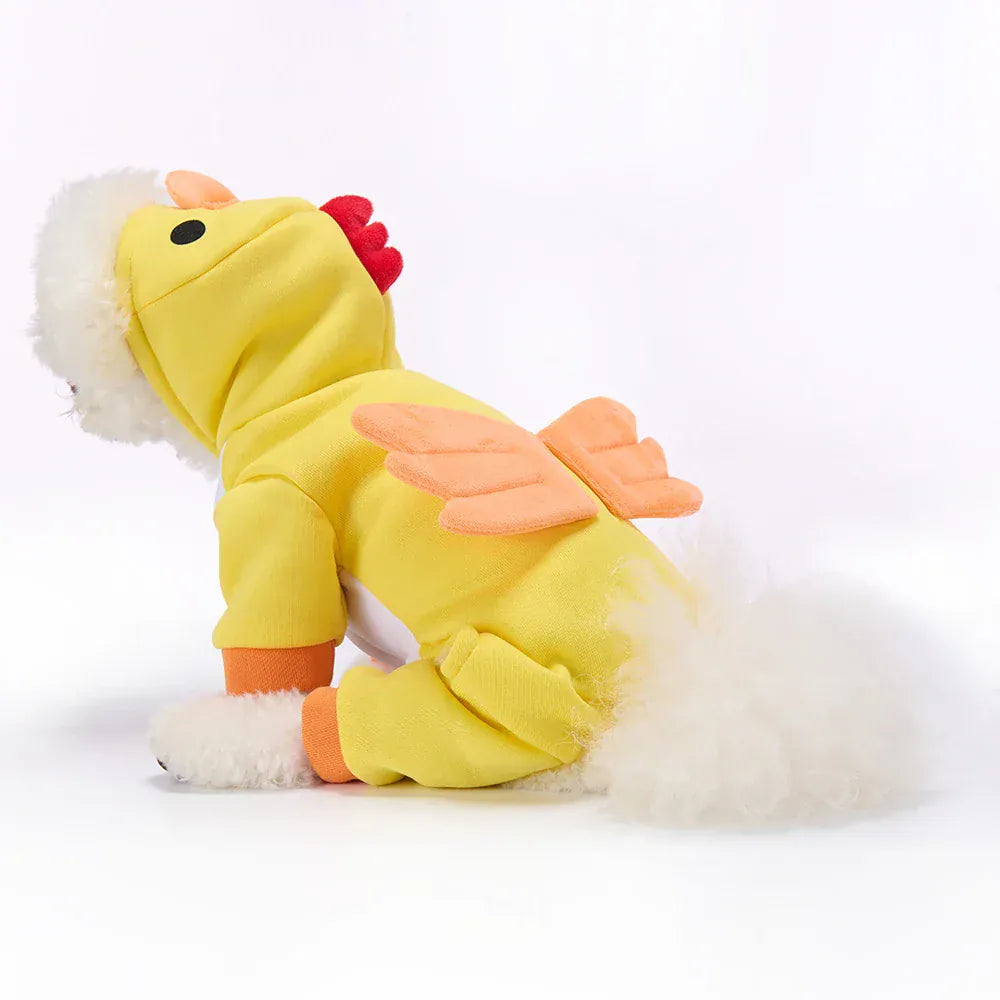 Funny Yellow Chicken Dog Costume | Winter Pet Outfit for Christmas & Halloween | Warm Puppy Jumpsuit for Bulldogs & Teddies