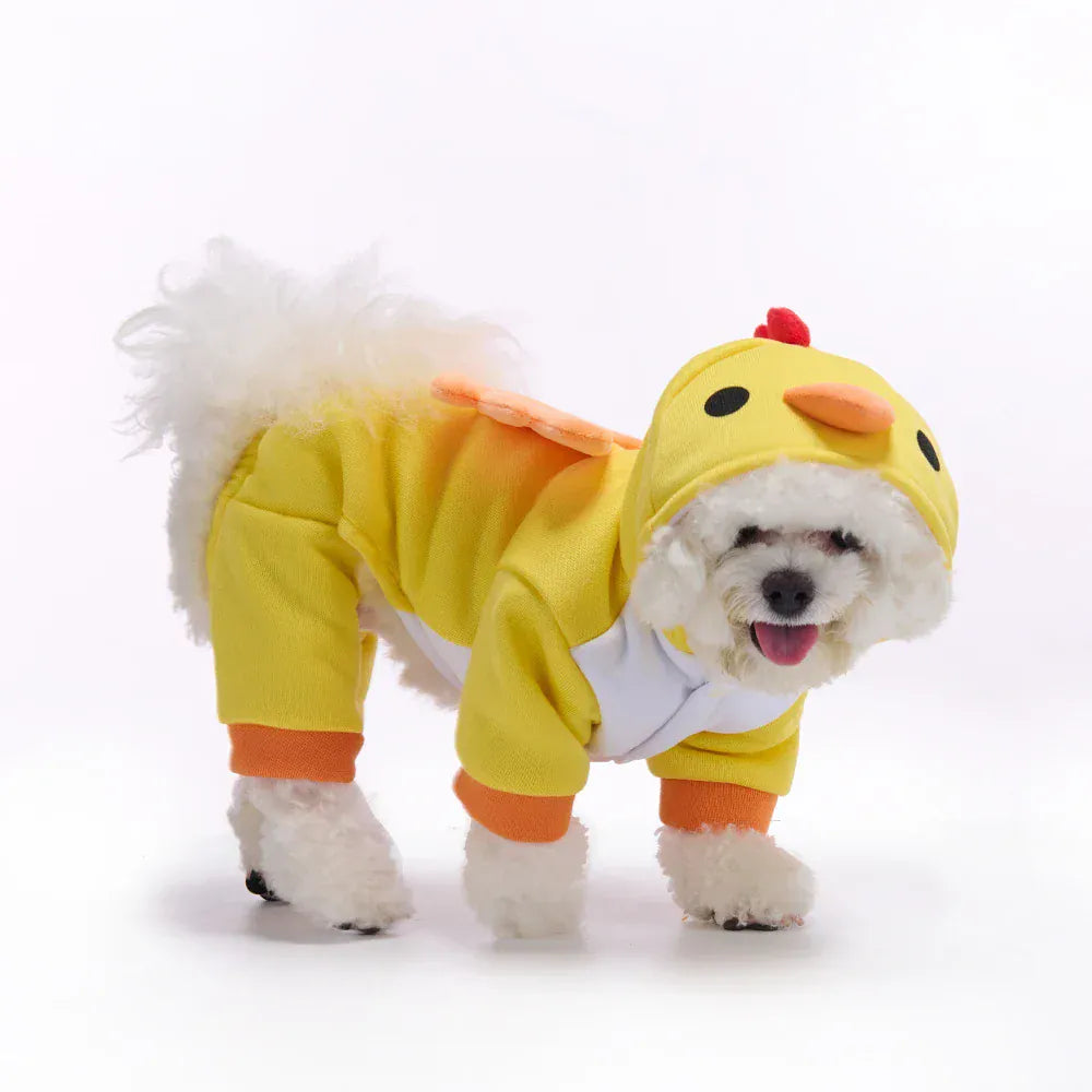 Funny Yellow Chicken Dog Costume | Winter Pet Outfit for Christmas & Halloween | Warm Puppy Jumpsuit for Bulldogs & Teddies