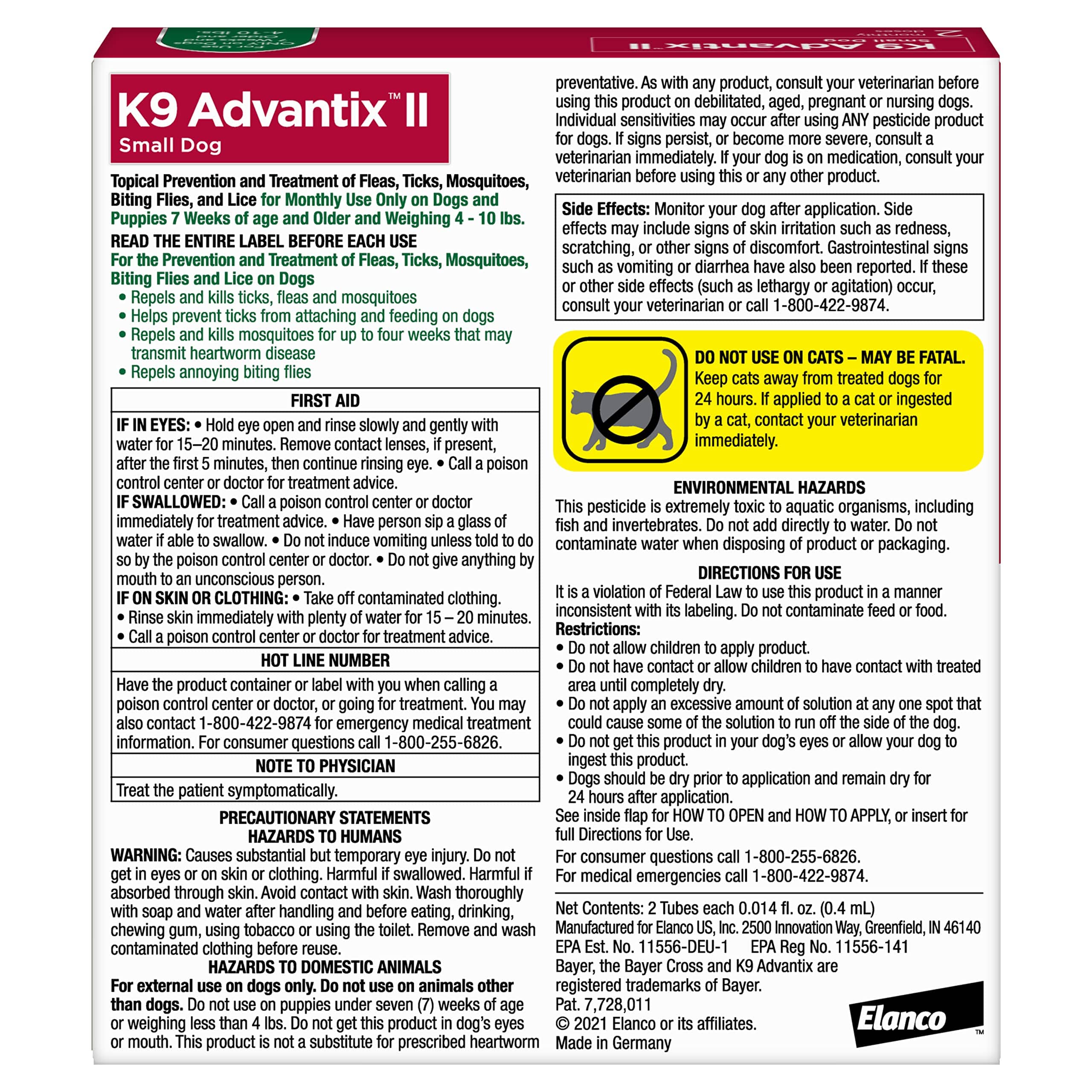 K9 Advantix II Small Dog – Vet-Recommended Flea, Tick & Mosquito Treatment for Dogs 4-10 lbs, 4-Month Supply