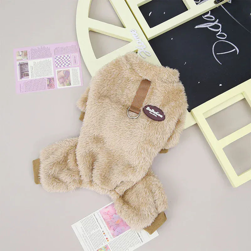 Leash-Attachable Plush Dog Sweater Jacket | Winter Warm Pet Clothes for Small Dogs, Chihuahuas & Teddy Outfits