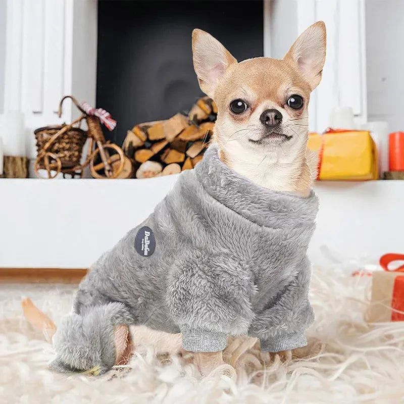 Leash-Attachable Plush Dog Sweater Jacket | Winter Warm Pet Clothes for Small Dogs, Chihuahuas & Teddy Outfits