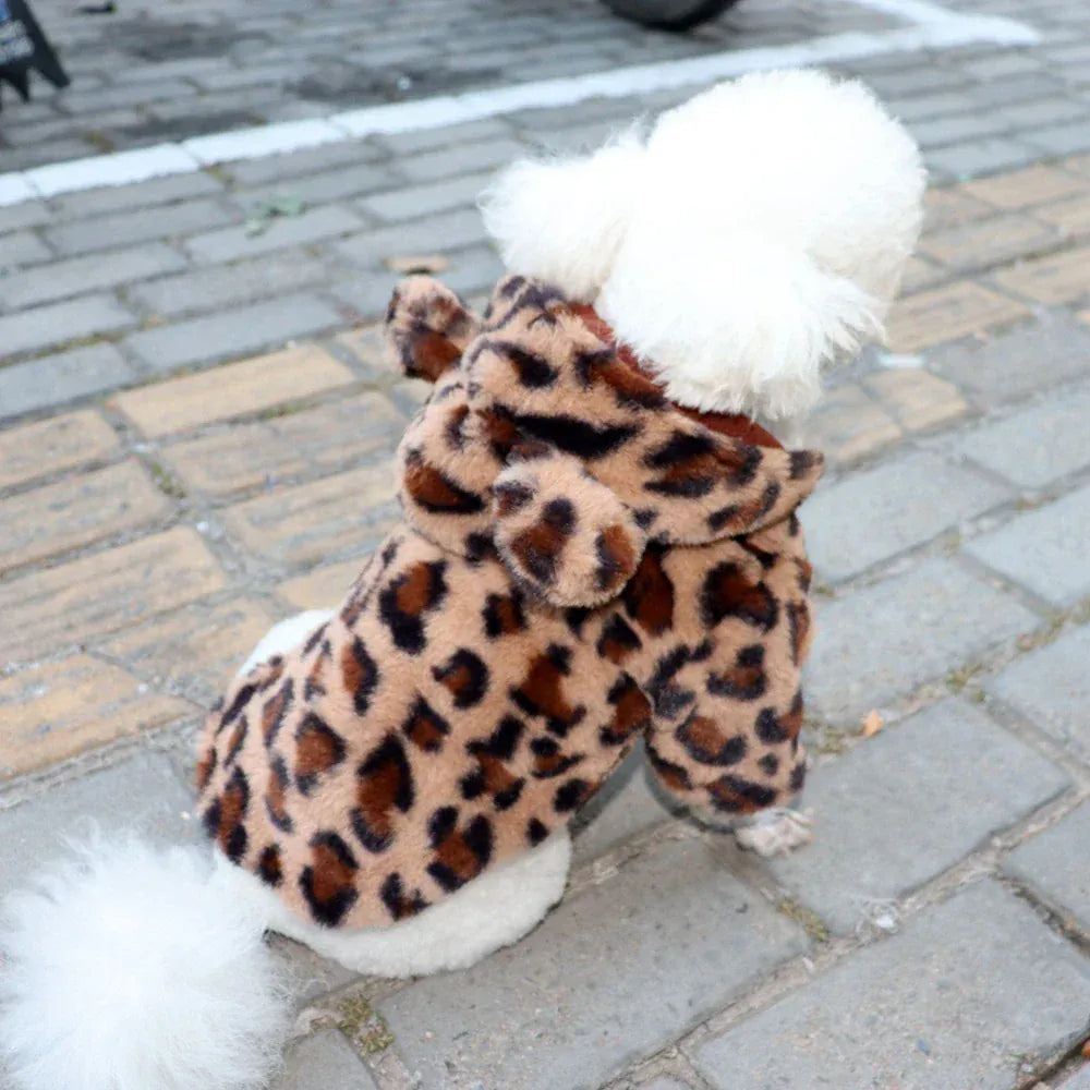 Leopard Print Fleece Hoodie - Fashion Winter Coat for French Bulldogs & Small Breeds
