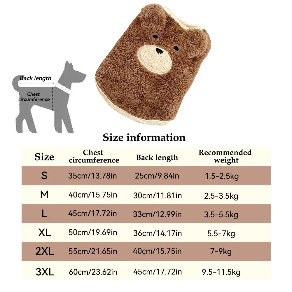 Plush Teddy Bear Dog Sweater | Winter Warm Vest for Small Dogs 1.5–11.5kg | Soft & Cozy Pet Clothes for Teddy, Schnauzer & Puppy