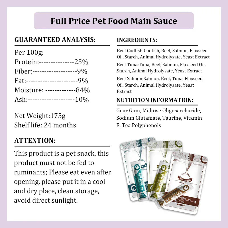 Premium Cat Strips Wet Food – 8 Pack (13g Each) | High Protein Cat Snacks with Cod, Tuna & Beef | DHA + Omega Boost for Shiny Coat & Healthy Cats