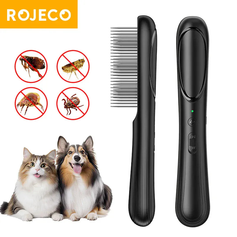 ROJECO Electric Flea Comb | Anti-Lice & Flea Removal Brush for Dogs & Cats | Multifunctional Hair Cleaner