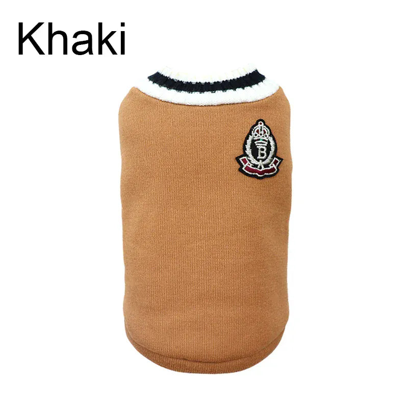Winter Dog Sweater | College Style V-neck Knitwear for Small Dogs & Puppies – Cozy Puppy Vest & Kitty Jacket